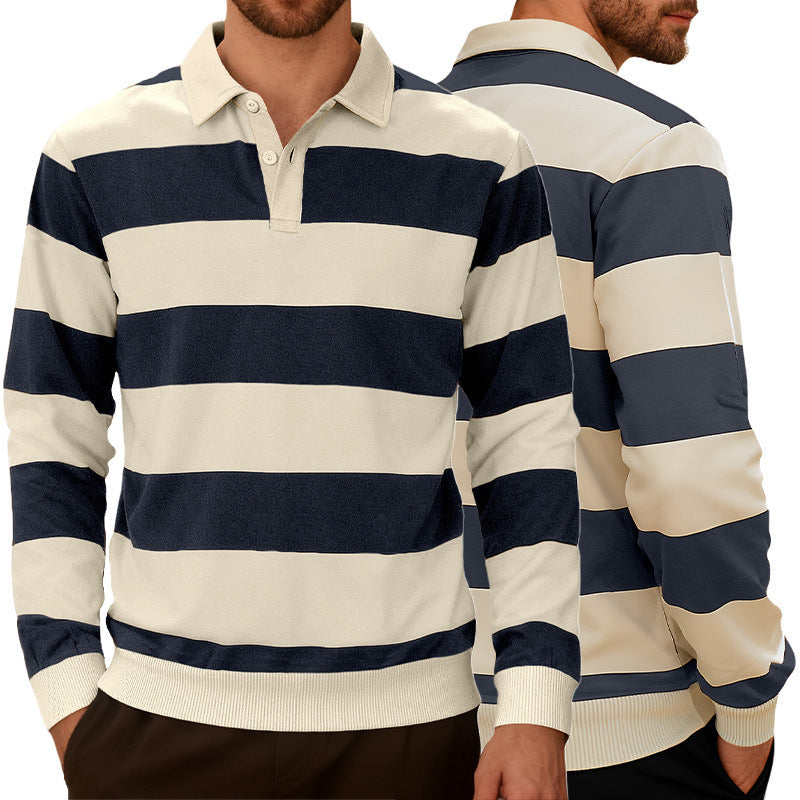 Striped contrasting button up long sleeved polo shirt