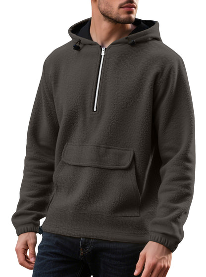 Solid color half zip hooded men's pullover