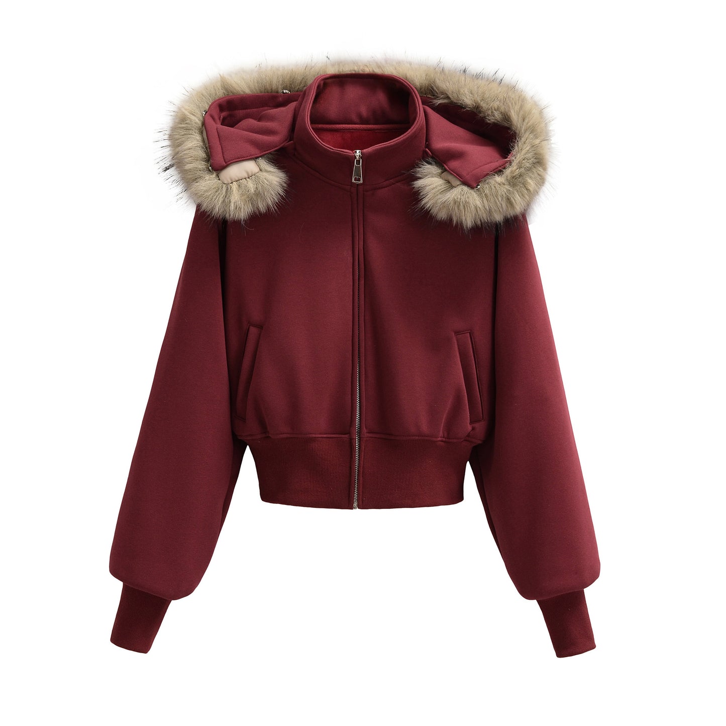 Detachable fur collar with fleece jacket for women