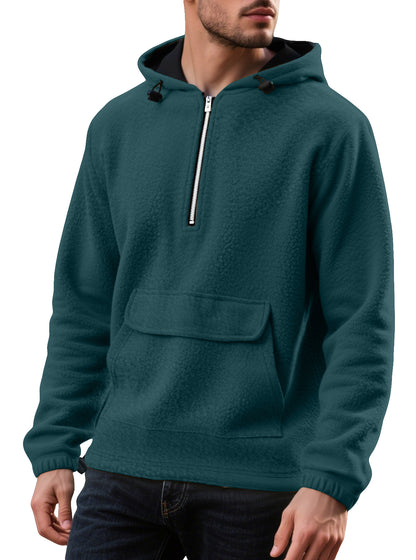 Solid color half zip hooded men's pullover