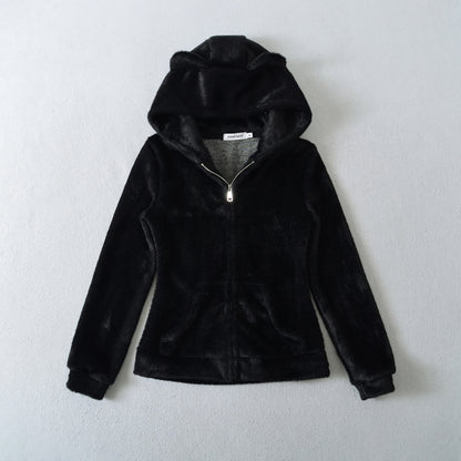 Loose hooded long sleeved jacket