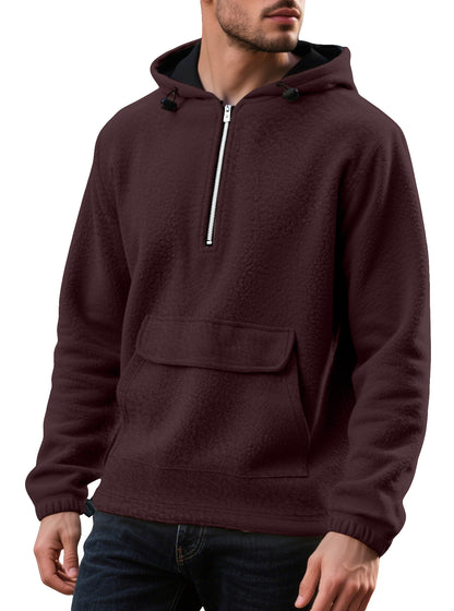 Solid color half zip hooded men's pullover