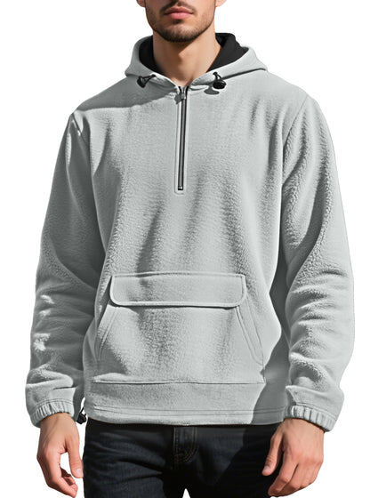 Solid color half zip hooded men's pullover