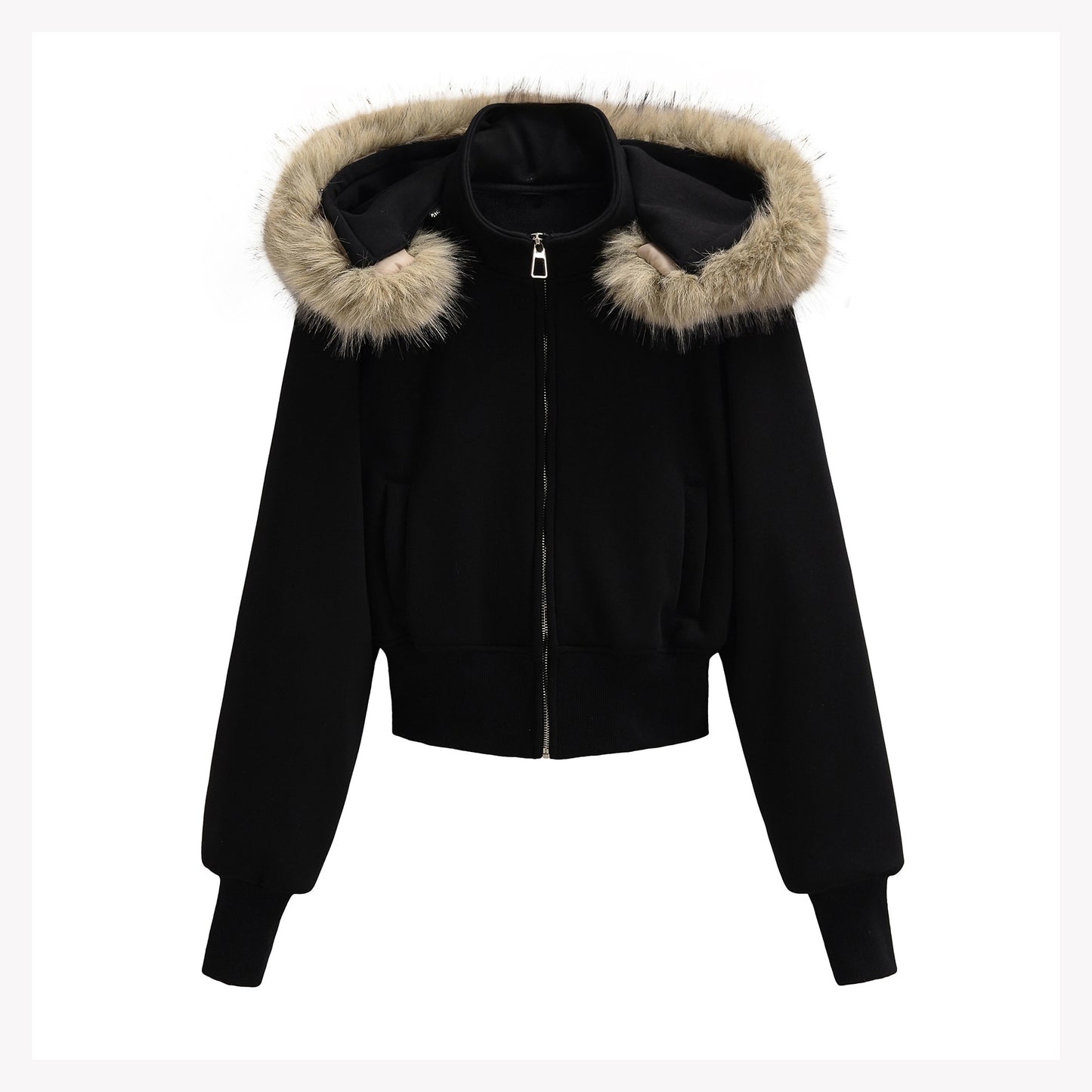 Detachable fur collar with fleece jacket for women