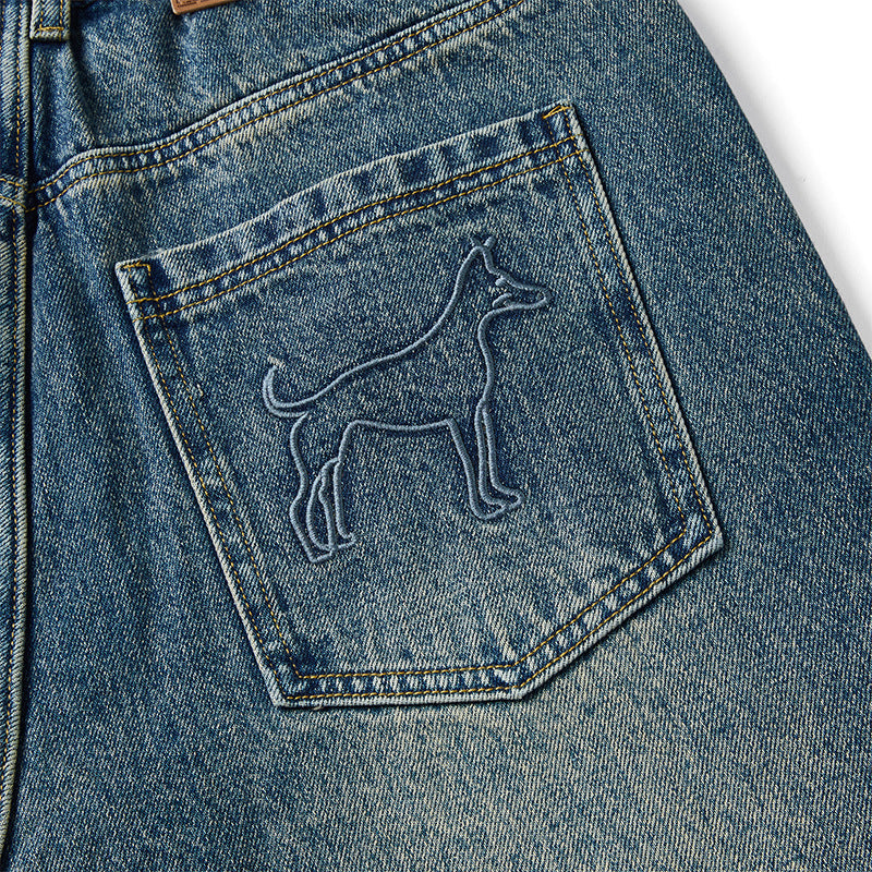 Dog Embroidered Wide Leg Jeans
